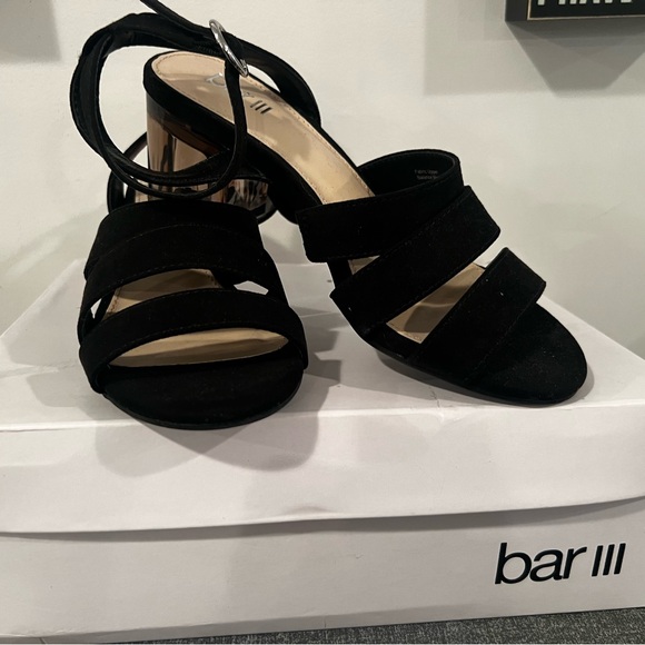 Bar III Shoes - BAR III women’s raw fabric open toe black sandals/size 6